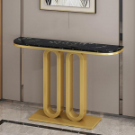 Stilvoller Goldener Konsolentisch f&uuml;r Eingangsbereich, Wohnzimmer, Flur - 140 cm dekorativer Sofatisch, modernes Foyerm&ouml;bel, vielseitiger Akzenttisch
