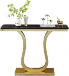 Moderner Konsolentisch aus Kunstmarmor mit U-f&ouml;rmigem Fu&szlig;, Akzenttisch f&uuml;r den Eingangsbereich hinter der Couch oder im Flur, stilvolle Schwarze Metallbeine, 80 cm