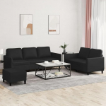 Gecheer 3-TLG. Sofagarnitur mit Kissen Schwarz Kunstleder, Moderne Couch Polstersofa f&uuml;r Wohnzimmer Schlafzimmer Spielzimmer3201765