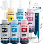 LCL &uuml;hilduv tindimahuti Epson C13T67314A T6731 T6732 T6733 T6734 T6735 T6736 L800 L805 L810 L850 L1800 asendamiseks (6 Pack KCMYLCLM)