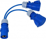 SPARES2GO 16-A-Splitterkabel, 240 V, f&uuml;r Wohnwagen und Wohnmobile, 2-Wege-Anschluss, Y-St&uuml;ck, 2 x 16-Ampere-Steckdosen (blau)