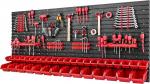 PAFEN Tool Wall Stacking Boxes 1728 x 780 mm - Storage System Set Tool Holders and 36 Pieces Box - Wall Shelf Workshop Shelf Perforated Wall Pour Rack Transparent Storage Boxes, Red