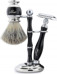 Haryali London Shaving Set - 5-Piece Shaving Set - Double Edge Safety Razor - Super Badger Hair Shaving Brush - Shaving Soap - Shaving Bowl - High Quality Black Set - Safety Razor Set