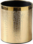 JINYCOME Leather Metal Waste Bin 10 Litre Metal Waste Bin for Bathroom Bedroom Office Hotel (Golden)