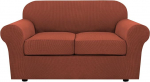 H.VERSAILTEX 3 Piece Stretch Sofa Covers for 2 Pillows, Two Seater Couch Covers for Living Room, Sofa Slipcovers (Floor Cover Plus 2 Seat Cushion Covers), Thicker Jacquard Fabric (Medium Sofa, Rust)
