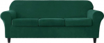 CONRUSER Stretch Sofa Slipcover, Soft Velvet Sofa Covers for 3 Pillows, Couch, Thick Furniture Protector for Pets and Kids, Green, L