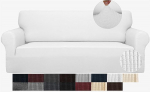 JIVINER High Stretchy Couch Covers for 3 Pillows, Couch, 1 Piece, Jacquard Elastic Sofa Slipcovers, Non-Slip Sofa Cover with Elastic Bottom, Furniture Protector for Kids Pets (Sofa, White)