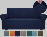 JIVINER Hochdehnbare Couchbez&uuml;ge f&uuml;r 3 Kissen, Couch, 1 St&uuml;ck, Jacquard, elastische Sofa-Schonbez&uuml;ge, rutschfester Sofabezug mit elastischer Unterseite, M&ouml;belschutz f&uuml;r Kinder, Haustiere (Marineblau,