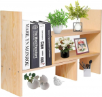 Flexzion Natural Wood Desk Shelf Organizer Set Office Storage Adjustable Expandable Table Accessories Sorter Bookcase Display Stand (Beige)