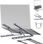 CISSIYOG S&uuml;learvuti statiiv, reguleeritava k&otilde;rgusega ja kokkupandav, s&uuml;learvuti statiiv koos USB C 7-in-1 dokkimisjaamaga, HDMI 4K, 2 x USB 3.0, 1 x SD, 1 x USB C, 100 W PD, &uuml;hildub MacBook Pro/Air iPad Pro XPS-iga.