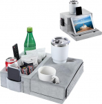 Luxspire Couch-Tassenhalter-Tablett, Couch-Tassenhalter-Kissen mit 8 L&ouml;chern und Seitentasche, Tablet-Kissen Couch-Caddy f&uuml;r iPad/Getr&auml;nke/Fernbedienung/Snacks-Halter, Grau