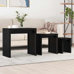 Nesting Couchtisch Set 3er Schwarz Eiche 60x35x56 cm Holzwerkstoff Stahl Metall Modernes Design platzsparend f&uuml;r Wohnzimmer Sofa Beistelltische f&uuml;r Home Office Schlafzimmer Flur