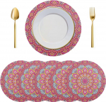 Tischsets, runde , 6er-Set, sch&ouml;ne indische ethnische Mandala-Esstisch-Tischsets, K&uuml;chen-Tischset, hitzebest&auml;ndige for Zuhause, Urlaub, Party(Red)