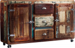 MASSIVMOEBEL24.DE FREEZY Solid Sideboard #07 - Mitmev&auml;rviline, lakitud | Valmistatud taaskasutatud puidust | 3 sahtlit - 2 ust | 40 x 150 x 90 cm | Kirstu TV Sideboard elutoa kapp