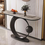 Marmorist konsoollaud, kaasaegne diivan ja konsoolilaud, konsoollaud, sisekujunduslaud metallist raamiga, elutuppa kodus (hall + must, 100 cm / 39.3 tolli)