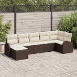 7 osaliges Garten Sofa Set mit Kissen Braun Poly Rattan, 2-Sitzer Garten Sofa mit Stauraum & Kissen Braun Poly Rattan Gartenlounge Model3354797