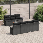 8-teiliges Garten Sofa Set mit Kissen Schwarz Poly Rattan Akazie, 2-Sitzer Garten Sofa mit Stauraum & Kissen Schwarz Poly Rattan Gartenlounge Model3355958