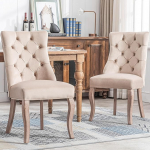 4 jalaga tool, beež sametist s&ouml;&ouml;gitoatool, k&otilde;rge seljatugi, n&ouml;&ouml;pidega tikandiga, t&auml;ispuidust raam, beež (komplekt, 2 tk)