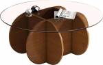 Ronde Table Basse en Verre koos Socle en Bois Massif, Table Ronde M&eacute;di&eacute;vale Pour Salon, Chambre ou Bureau, 80 x 40 x 40 cm, Modernne