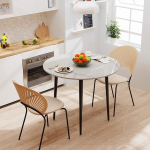 FATIVO Dining Table Round Dining Room Table Marble 80 cm Round Table Small Kitchen Table 2 People White High Gloss Dining Table Scandinavian Tables for Dining Room Restaurant Metal Table Legs