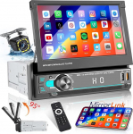 Hikity Autoradio 1 DIN Con Schermo a Scomparsa, 7Pollici puutetundlik autoraadio Stereo 1 DIN A Scomparsa Con Bluetooth Radio FM TF USB Tipo-C Mirror Link Telecamera Posteriore Controllo del Volante