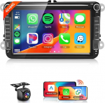 Hodozzy Carplay autoraadio VW Passat Golf Seat Altea Skoda Octavia jaoks USB/USB C/Navi, 8-tolline VW autoraadio Bluetooth Android Car/Mirror Link/32 EQ/FM/RDS/SWC/WiFi + tagurduskaameraga