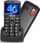 uleway 4G vanemate mobiiltelefon ilma lepinguta, pikk ooteaeg, eakate mobiiltelefon koos SOS h&auml;daabik&otilde;ne nupuga, suur nuputelefon koos laadimisjaamaga, HAC must