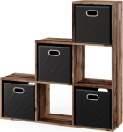 Vicco Stair Shelf Standing Bookcase Antique Wood 41" x 42" with 4 Folding Boxes