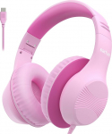 EarFun laste k&otilde;rvaklapid USB-C kaabliga, 85 dB helitugevuse piiraja, mugav kandmine, Hi-Fi heli, kokkupandav, 8-tasemeline reguleeritav k&otilde;rvapael, &uuml;le k&otilde;rvade laste k&otilde;rvaklapid kooli/laua/arvuti jaoks, roosa v&auml;rvi