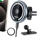 MAGJIEYX jaoks MagSafe Car Mount laadija, 15 W magnetiline mobiiltelefoni hoidja auto laadimisfunktsiooniga iPhone 16/15/14/13/12 seeria, &otilde;huventilatsiooni / armatuurlaua traadita autohoidja, hall