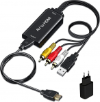 AMANKA RCA HDMI adapter, konverter AV HDMI RCA kaabli ja HDMI kaabel HD 1080P 3RCA CVBS Composite HDMI Video Audio Adapter Support PAL / NTSC TV DVD PS2 PS3 VHS Wii BlueRay