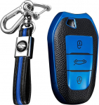 KUNIO Autov&otilde;tme &uuml;mbris sobib Peugeot 308 408 508 208 2008 3008 4008 5008 jaoks Citroen Grand C4 Picasso C4L C6 C3-XR tarvikud TPU v&otilde;tmefoni kaugjuhtimispuldi kaas 3 nuppu Sinine