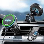 LISEN auto mobiiltelefoni hoidik koos laadimisfunktsiooniga - [Qi2.2 & 25W] [Top omadused] koos jahutusventilaatori ja 95W kohandatud adapteriga, Magsafe autokinnitusele iPhone 17 Pro Max Air 16-12 seeria, Galaxy S25 jaoks