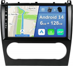 YUNTX [6GB + 128GB] Android 14 autoraadio Benz C-klassi W203 W209 C180 C200 CL203 C209 (2004-2007)-[Incorporato Carplay/Android Car/DSP/GPS]-9-tolline IPS 2.5D puuteekraan CAM+MIC-DAB/peegel Link Link