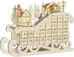 HOMCOM Adventskalender aus Holz, beleuchtet, Frome Schlitten - 10 warmwei&szlig;e Lichter - 24 Schubladen - Weihnachtsdekoration