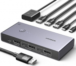 UGREEN Displayport KVM Switch 8K@60Hz, DP 1.4 koos 4 USB 3.0 pordiga Toetab 8K@60Hz 4K@240Hz Jaga 1 Monitor Klaviatuur Hiir U-Disk Printer, koos 2 DP kaabliga, 2 USB A-C kaabliga