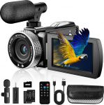 Vmotal 4K Video Camera, 48MP Photo/4K 60FPS Video Recorder, Digital Camcorder for Vlogging on YouTube, with 2 Batteries/Wireless Microphone/SD Card/Remote Control