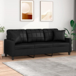 LAPOOH 3 Seater Sofa with Decorative Cushions Black 180 cm Faux Leather, Sofas & Couches, Sofa Living Room, Sofa for Teenager's Room, Relaxing Sofa, Sofa for Bedroom, Upholstered Sofa 3200808