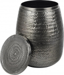 happimess SSL2003B Jasper Side Table with Lid Modern Rustic Arrow Hammered Metal Drum Storage Side Table for Living Room Bedroom Bathroom Decor Antique Nickel