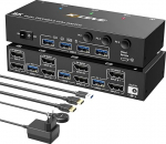 8K KVM Switch 3 PC 2 Monitori Displayport, camgeet 4K @ 144Hz Dual Monitor KVM Switch DP1.4 3 arvutile 2 monitorile ja 4 USB seadmele, USB 3.0 KVM Switch Support Extended & Duplicate Mode (laiendatud ja dubleeritud režiim)