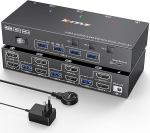 HDMI KVM Switch 3 PC 2 monitori 4K @ 60Hz, camgeet USB 3.0 Dual Monitor KVM Switch Simulatsioon EDID, KVM Switch 3 Port 3 PC Share 2 Monitor ja 4 USB seadmeid, koos DV12V toiteallikaga ja juhtmega