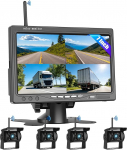 1080P traadita tagurduskaamera s&uuml;steem matkaautodele, 7-tolline 4-kanaliline tagantvaate kaamera monitor veekindla IP69 &ouml;&ouml;vaatega eesmine tagantvaate kaamera veoautole, matkaautole, kaubikule, maasturile, pikupile