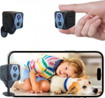 aidowocam Mini Camera, 2K Indoor Surveillance Camera, Indoor Camera, WiFi Camera, Live Transmission, Mobile Phone App for Long Standby, 2800 mAh Battery Camera, Motion Sensor, Night Vision, Cloud