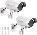 QWORK&reg; Set of 2 dummy cameras with flashing LED light, realistic security camera for indoor and outdoor use