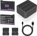 Coolshow Action Camera X4 aku 2500 mAh 2 tk ja kolmekordne laadija komplekt Insta360 X4 kaamerale
