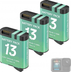 CITYORK (3-pack) 2400 mAh aku Gopro jaoks. 13 Hero Black, laetav ekstreemne akukomplekt, spordikaamera tarvikud, pikk t&ouml;&ouml;aeg, super pikk eluiga Gopro Hero 13 aku jaoks.