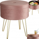 tectake&reg; 3-in-1 hoiukast kaanega tooli ja k&uuml;ljelaua sametine 300 kg kandev&otilde;ime Pouf-tool &Uuml;mmargune polsterdatud tooli, mis sobib jalatoena riietuslauale - roosa