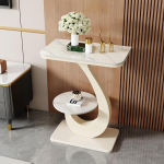 Konsoolne diivanilaud kiviplaadiga, kaasaegne riiul kahekordse lauaplaadiga, dekoratiivne laud esikusse, fuajeesse ja esikusse (valge, 40 x 30 x 75 cm)