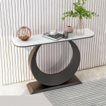 Moderner Marmor-Eingangstisch, schmale Konsole, Sofatisch f&uuml;r Wohnzimmer und Flur, Dekor, stilvoller schwarz-wei&szlig;er 100 cm Foyertisch mit stabilem Sockel