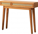 Schmaler Eingangstisch, Eschenholz-Konsole mit Rattan-Design, f&uuml;r Wohnzimmer, Flur, Foyer, Sofa, Beistelltisch, Schlafzimmer, platzsparend (100 x 25 x 80 cm)